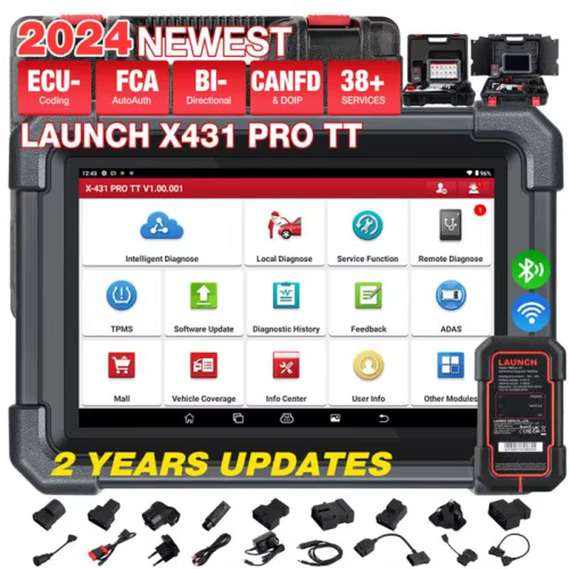 LAUNCH X431 PRO TT Full System Bidirectional Scan Tool with Dbscar VII Connector - 37+ Reset Functions for All Vehicle Makes and Models (Global/European Version)