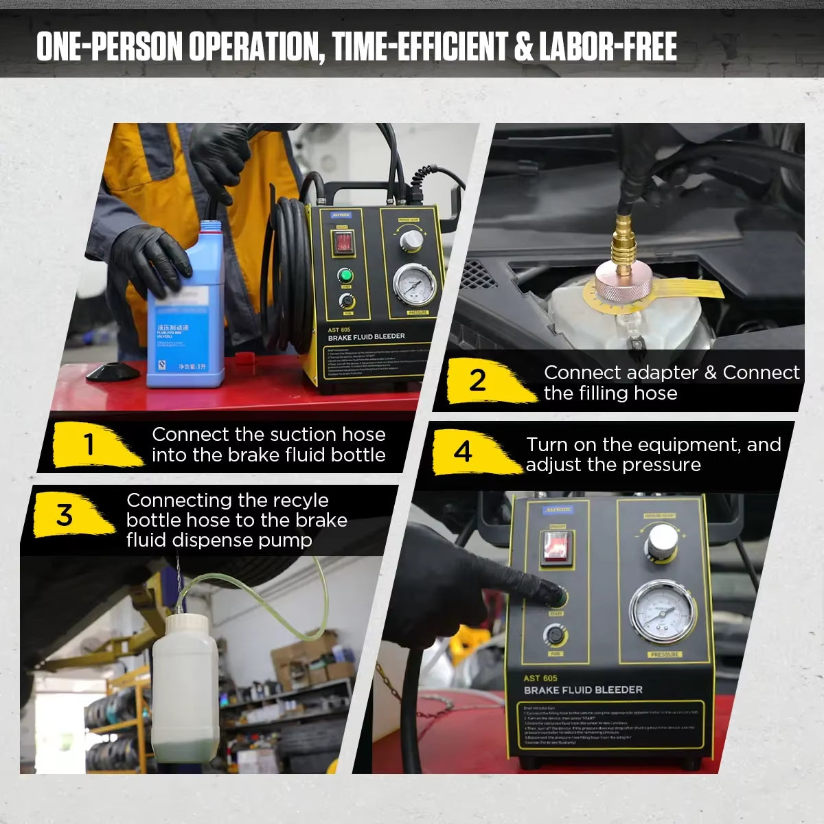 AUTOOL AST605 Car Brake Fluid Extractor and Oil Pump with 1.2L Recycling Bottle and Brake Bleeder Fluid Pump Kit