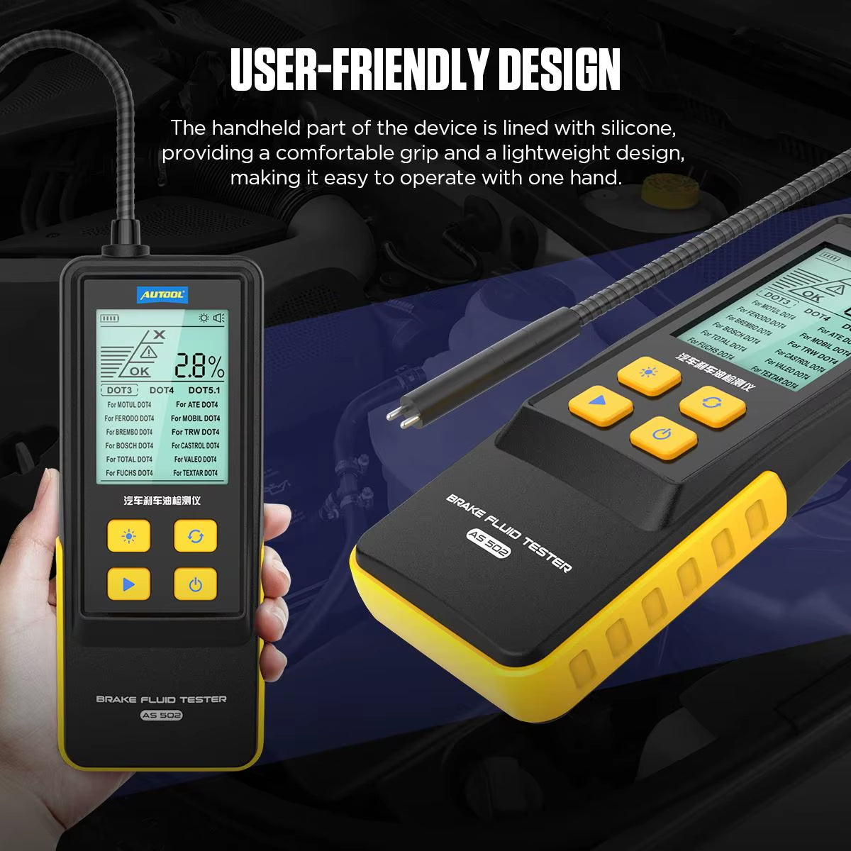 AUTOOL AS502 Digital Brake Fluid Tester for Automotive Use with 2.8-Inch LCD Display