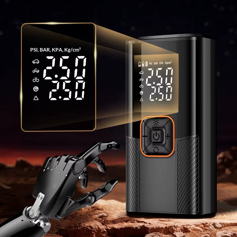 Powerful 150PSI Portable Battery-Operated Air Compressor with Tire Pressure Monitoring and LED Display