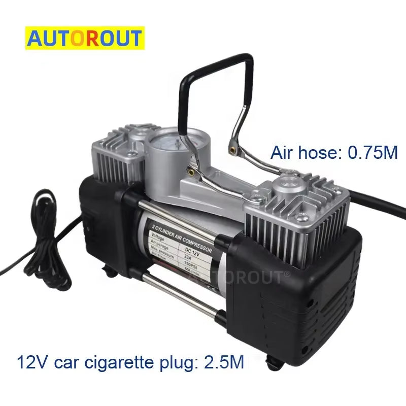 Premium 12V Metal Double Cylinder 150W Portable Car Tire Inflator with Automatic Digital Pressure Gauge