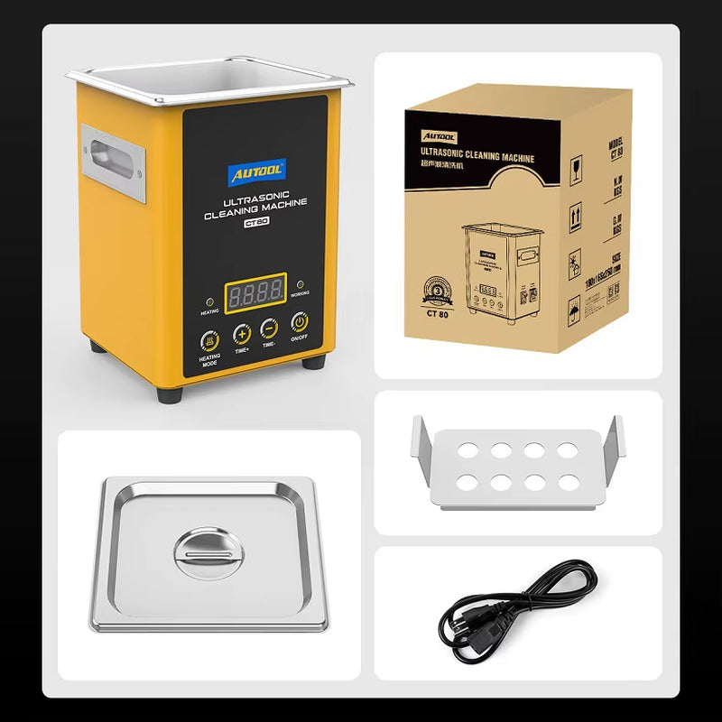 AUTOOL CT80 2L Professional Ultrasonic Cleaning Machine with 40kHz Frequency, Digital Timer, and Heating Function