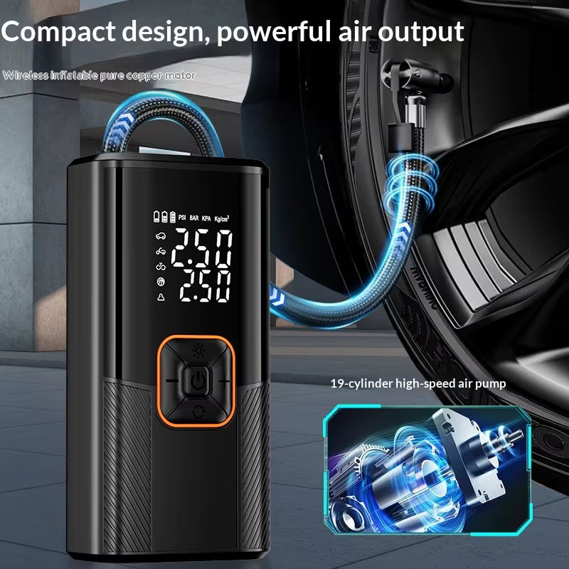 Powerful 150PSI Portable Battery-Operated Air Compressor with Tire Pressure Monitoring and LED Display