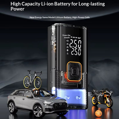 Powerful 150PSI Portable Battery-Operated Air Compressor with Tire Pressure Monitoring and LED Display