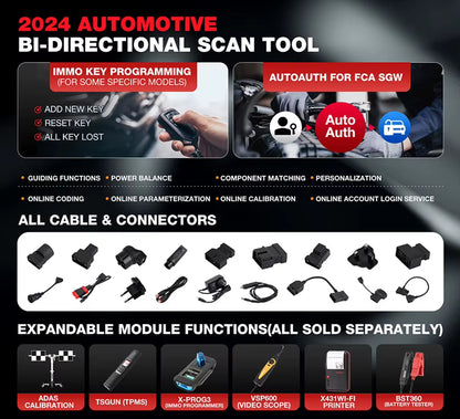 LAUNCH X431 PRO TT Full System Bidirectional Scan Tool with Dbscar VII Connector - 37+ Reset Functions for All Vehicle Makes and Models (Global/European Version)
